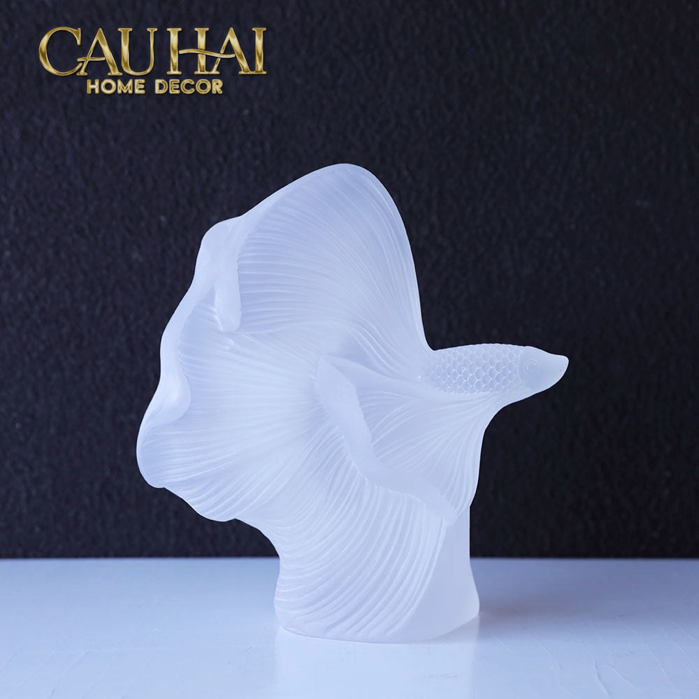 Maison Couture - Set Tượng Cá Nghệ Thuật Betta Resin Lumière Wave Amber Blanc