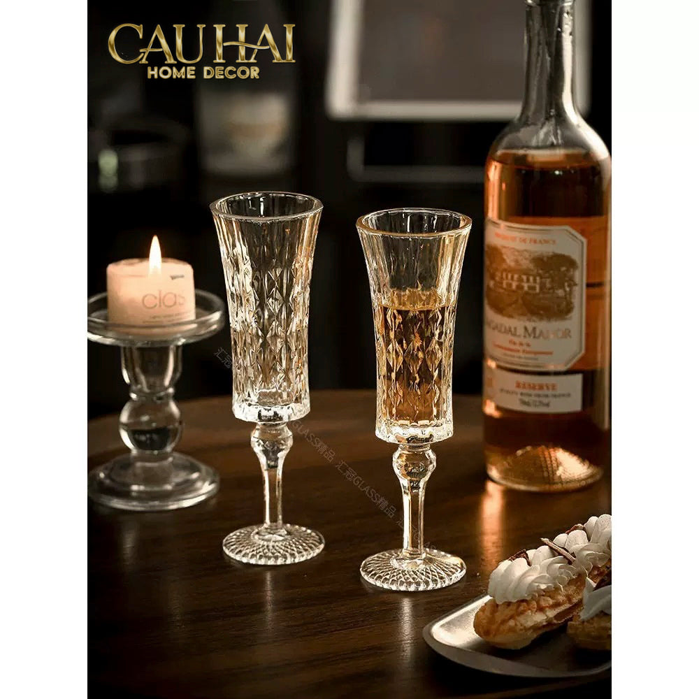 Set 2 Ly Champagne Cristalleries Faceted 120ml