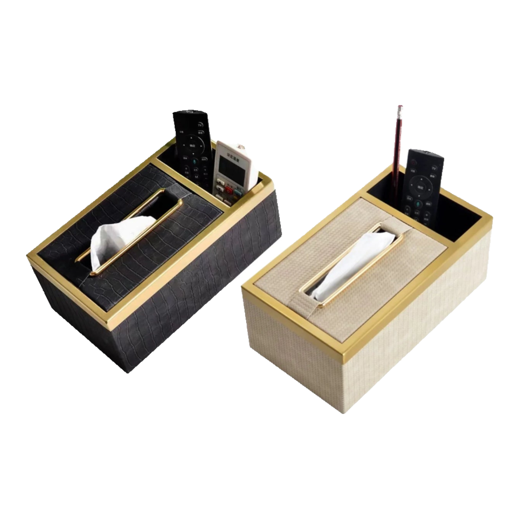 Maison Couture - Balvin Prestige Class Tissue Box Oakwood Leather - Noir / Crème 14x25