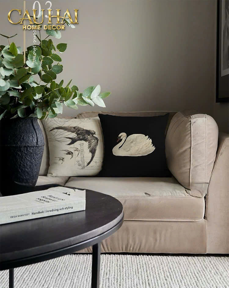VỎ GỐI CANVAS FIBER SAVOIR SWAN 45-CẬU HAI HOME DECOR