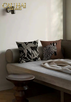 Vỏ Gối Canvas Fiber Zèbre Brun 45-CẬU HAI HOME DECOR