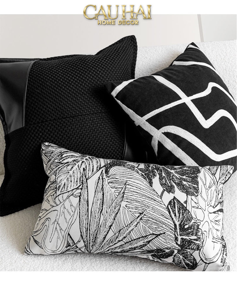Vỏ Gối Canvas Intrecciato Lux Leather Phantom 50-CẬU HAI HOME DECOR