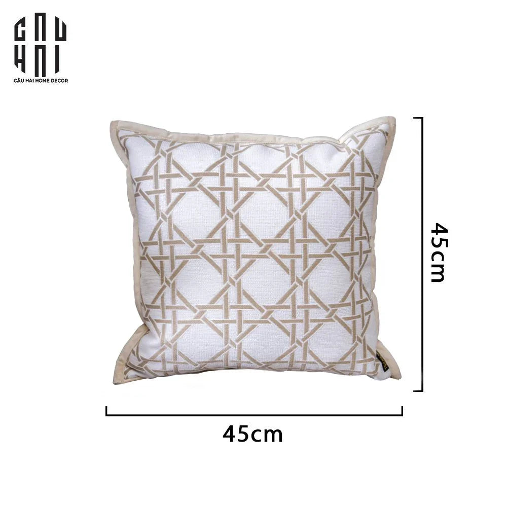 VỎ GỐI CANVAS IVORY CANNAGE 45.-CẬU HAI HOME DECOR