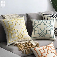 Vỏ Gối Canvas Thêu 3D Mustard Lattice Trellis 45-CẬU HAI HOME DECOR