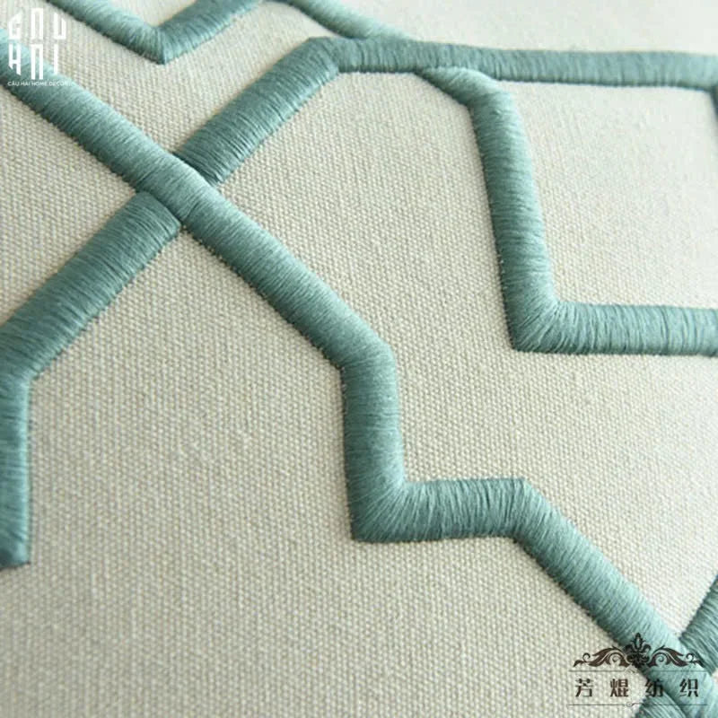 Vỏ Gối Canvas Thêu 3D Turquoise Lattice Trellis 45-CẬU HAI HOME DECOR