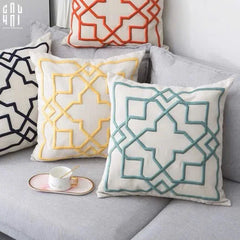 Vỏ Gối Canvas Thêu 3D Turquoise Lattice Trellis 45-CẬU HAI HOME DECOR