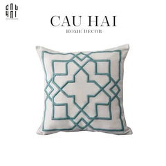 Vỏ Gối Canvas Thêu 3D Turquoise Lattice Trellis 45-CẬU HAI HOME DECOR