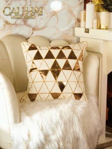 Vỏ Gối Cotton Gold Mosaic Pyramid 50-CẬU HAI HOME DECOR