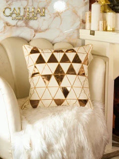 Vỏ Gối Cotton Gold Mosaic Pyramid 50-CẬU HAI HOME DECOR