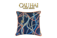 Vỏ Gối Cotton Satin Les Rênes Équestres - Bleu Indigo 45-CẬU HAI HOME DECOR