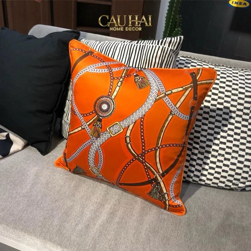 Vỏ Gối Cotton Satin Les Rênes Équestres - Vermillion 45-CẬU HAI HOME DECOR