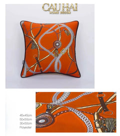 Vỏ Gối Cotton Satin Les Rênes Équestres - Vermillion 45-CẬU HAI HOME DECOR