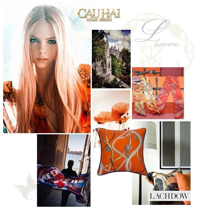 Vỏ Gối Cotton Satin Les Rênes Équestres - Vermillion 45-CẬU HAI HOME DECOR