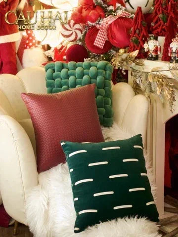 Vỏ Gối Da Burgundy Intrecciato Lattice 45-CẬU HAI HOME DECOR