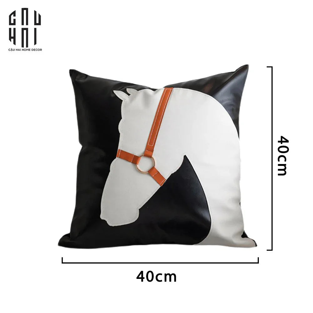 Vỏ Gối Da Équestre Blanc Sur Noir 40 Up-VỎ GỐI-CẬU HAI HOME DECOR