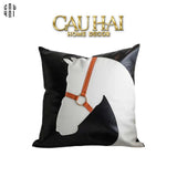Vỏ Gối Da Équestre Blanc Sur Noir 40 Up-VỎ GỐI-Đối tác tại Trung Quốc theo từng đơn đặt hàng-CẬU HAI HOME DECOR
