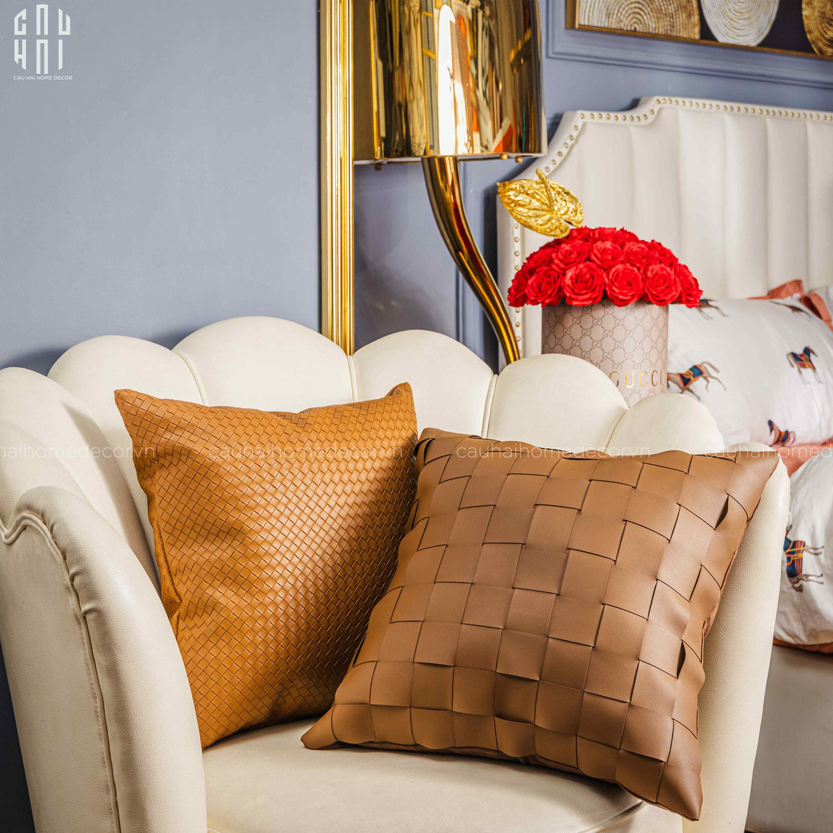 Vỏ Gối Da Pu Cross 45X45Cm-VỎ GỐI SOFA-CẬU HAI HOME DECOR