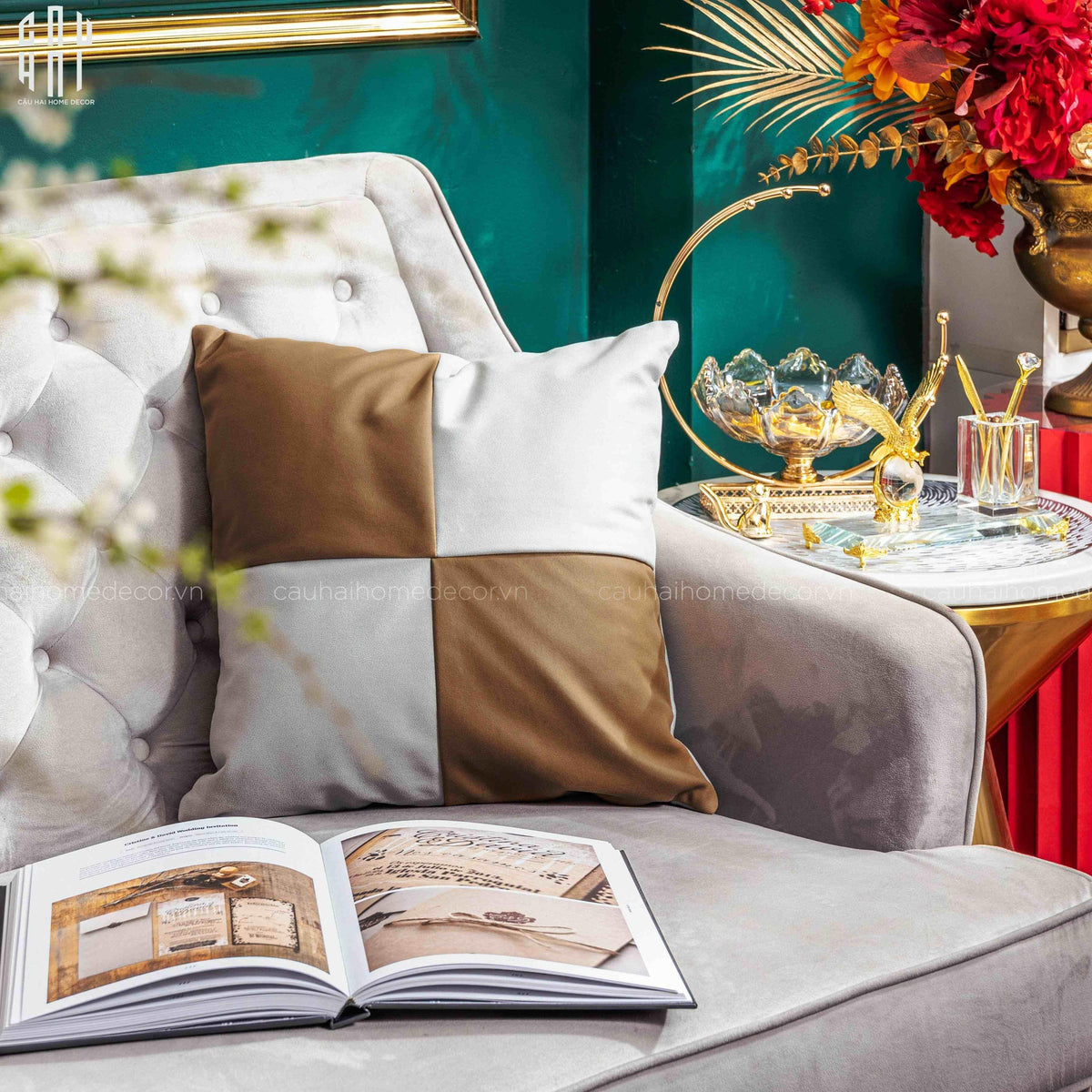 Vỏ Gối Da Quadrant Cognac-VỎ GỐI SOFA-CẬU HAI HOME DECOR