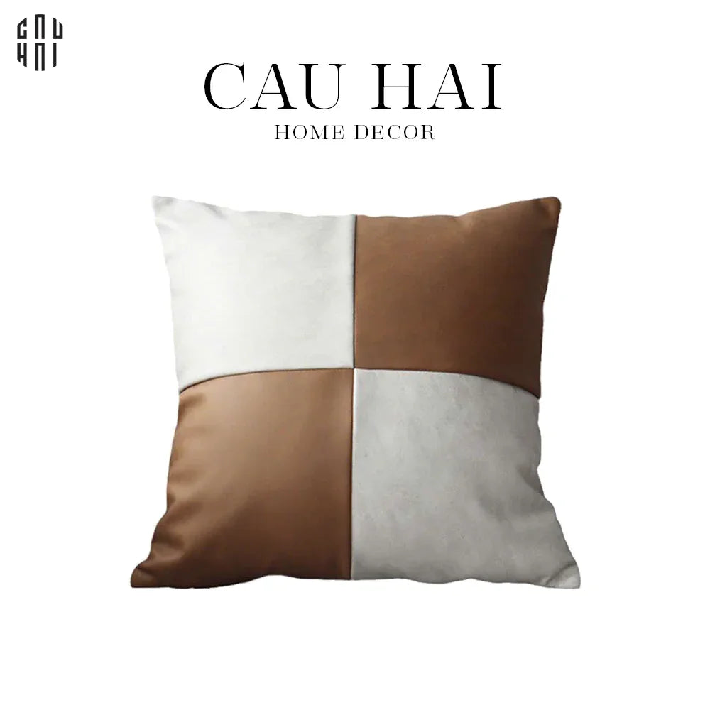 Vỏ Gối Da Quadrant Cognac-VỎ GỐI SOFA-CẬU HAI HOME DECOR