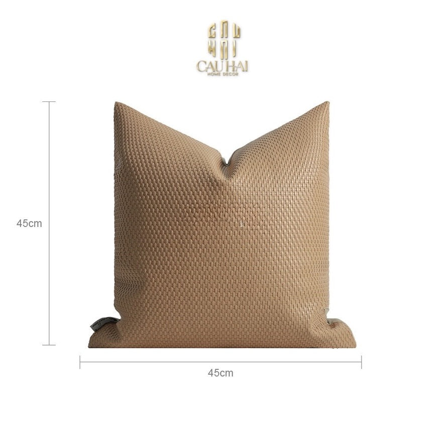 VỎ GỐI DA WOVEN CARAMEL 45-CẬU HAI HOME DECOR