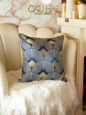 Vỏ Gối Jacquard St Patrick Blue D'Or Art Déco Fan 45-CẬU HAI HOME DECOR