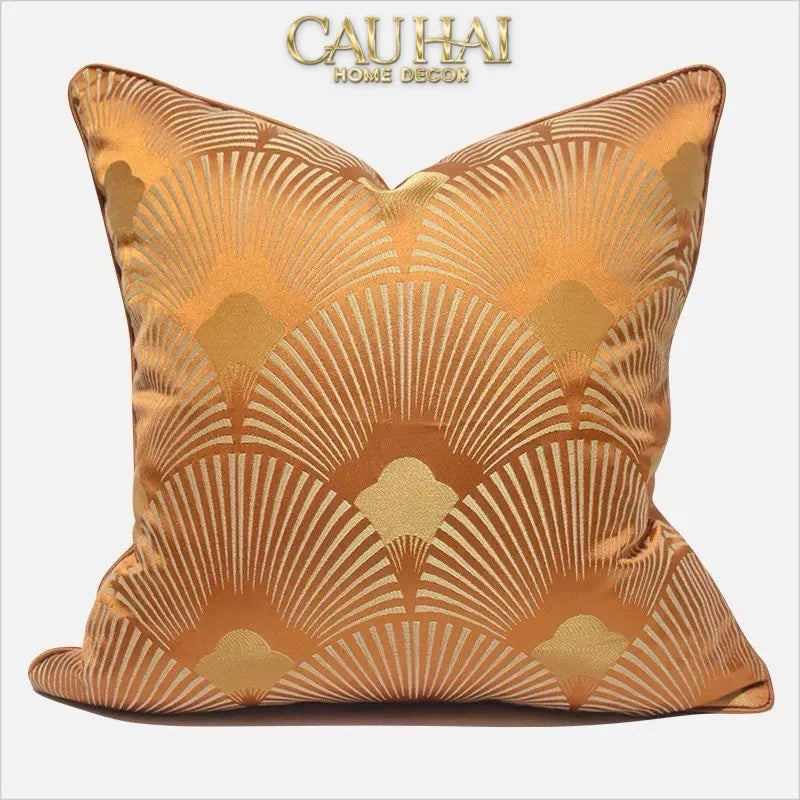 Vỏ Gối Jacquard Tangerine D'Or Art Déco Fan 45-CẬU HAI HOME DECOR