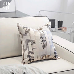 Vỏ Gối Jacquard White Silk Gallop 50x50-CẬU HAI HOME DECOR