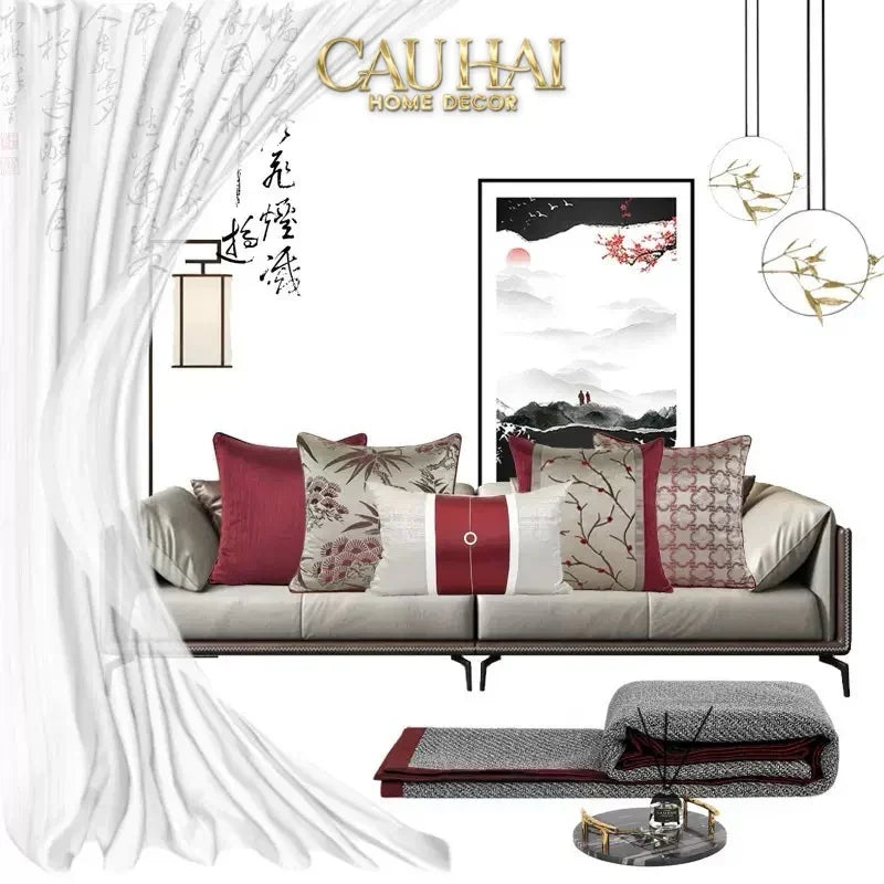 Vỏ Gối Lụa Fleurs De Soie Cramoisies 45-CẬU HAI HOME DECOR
