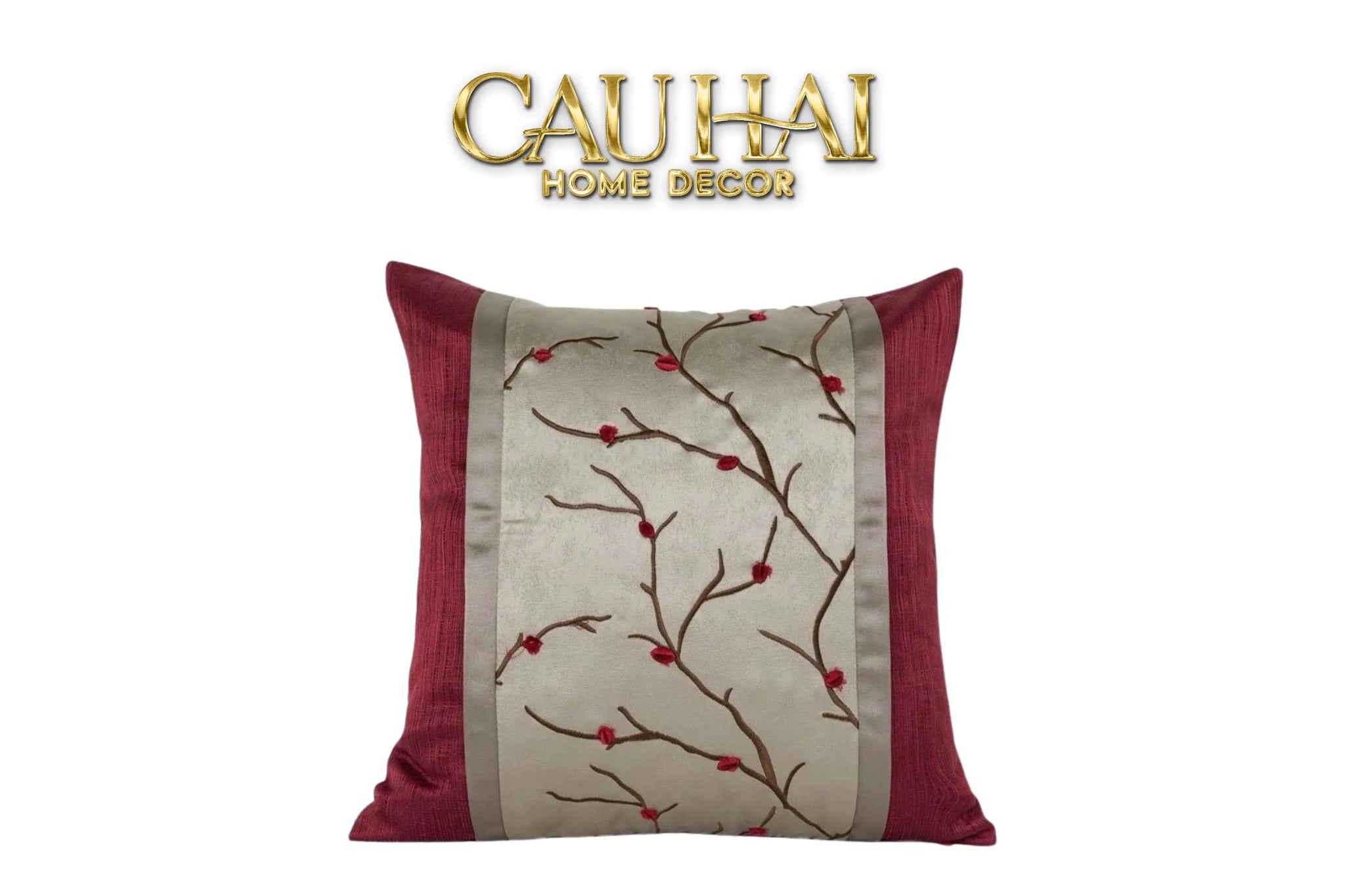 Vỏ Gối Lụa Fleurs De Soie Cramoisies 45-CẬU HAI HOME DECOR