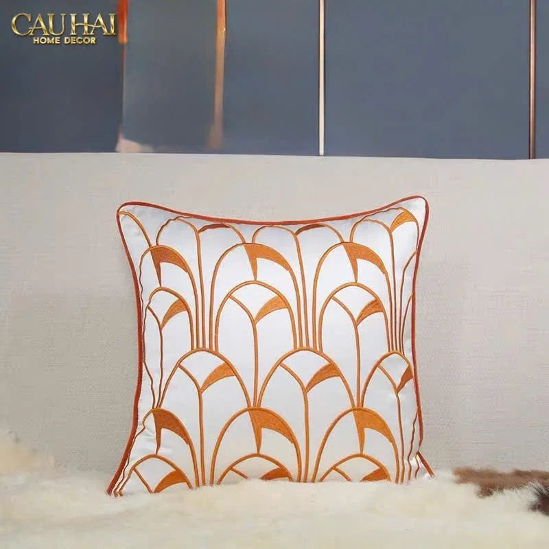 Vỏ Gối Lụa Satin Art Deco Éventail Terra 45-CẬU HAI HOME DECOR