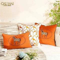 Vỏ Gối Lụa Satin Équestre Burnt-O 45-CẬU HAI HOME DECOR