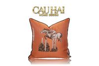 Vỏ Gối Lụa Satin Équestre Burnt-O 45-CẬU HAI HOME DECOR