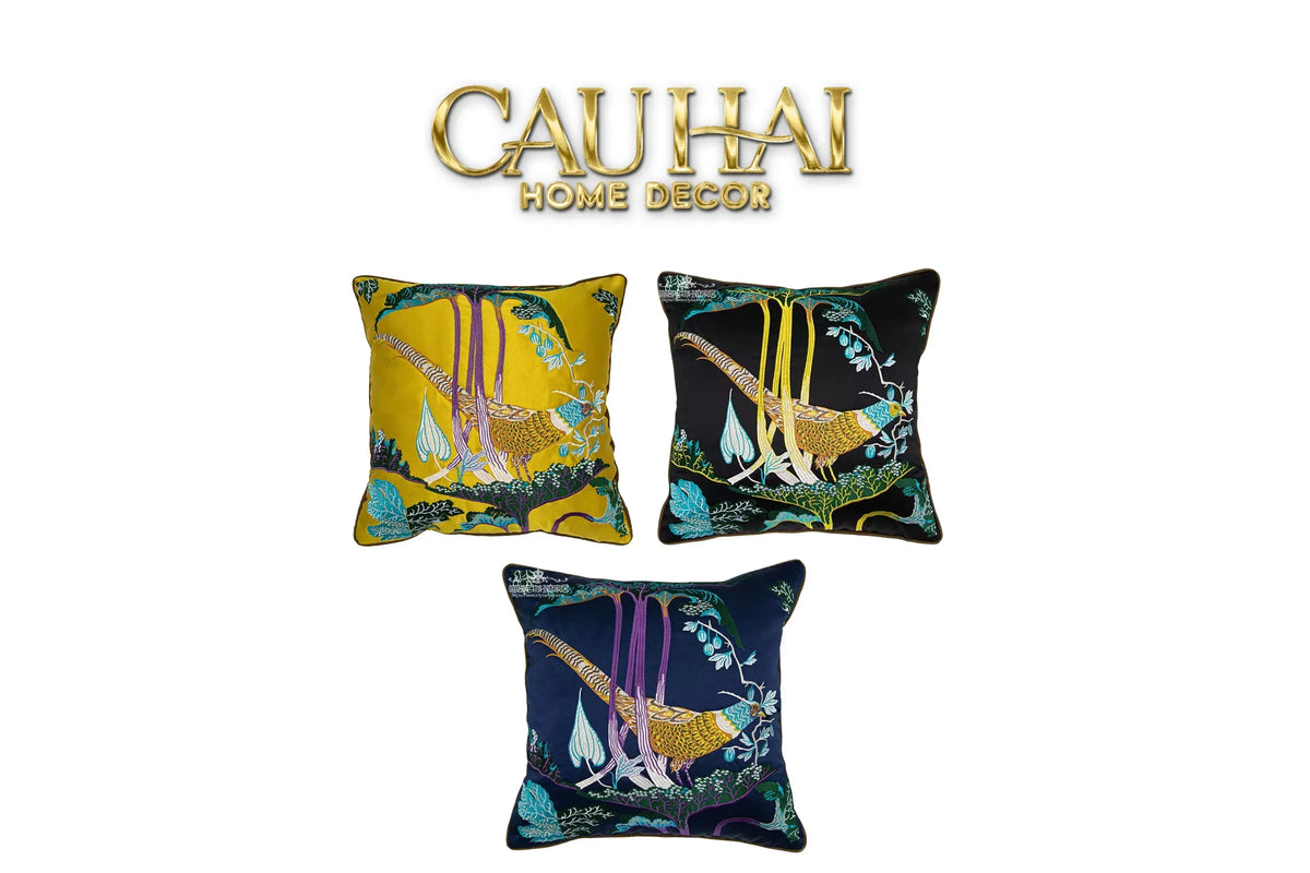 Vỏ Gối Lụa Thêu 3D Hoàng Điểu Tứ Quý - Minh Hoàng 45-VỎ GỐI-CẬU HAI HOME DECOR