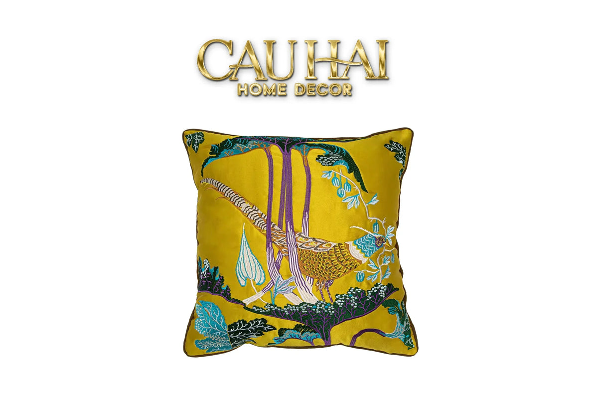 Vỏ Gối Lụa Thêu 3D Hoàng Điểu Tứ Quý - Minh Hoàng 45-VỎ GỐI-CẬU HAI HOME DECOR
