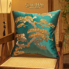 Vỏ Gối Lụa Thêu Chỉ Vàng Lục Tùng Bách-CẬU HAI HOME DECOR