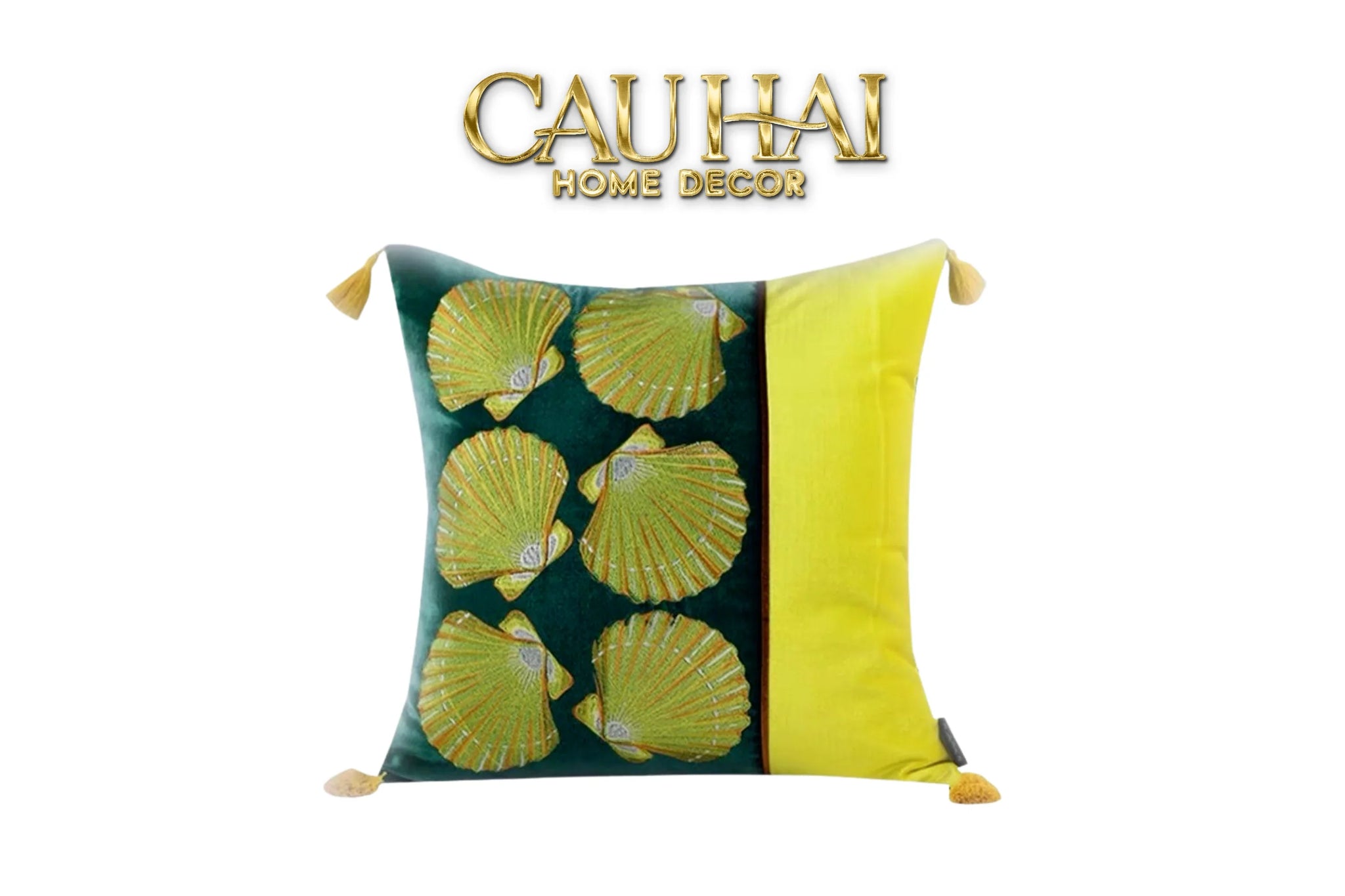 Vỏ Gối Lụa Thêu Velvet Scallop Raised Silk Embroidered Cushion 45-CẬU HAI HOME DECOR