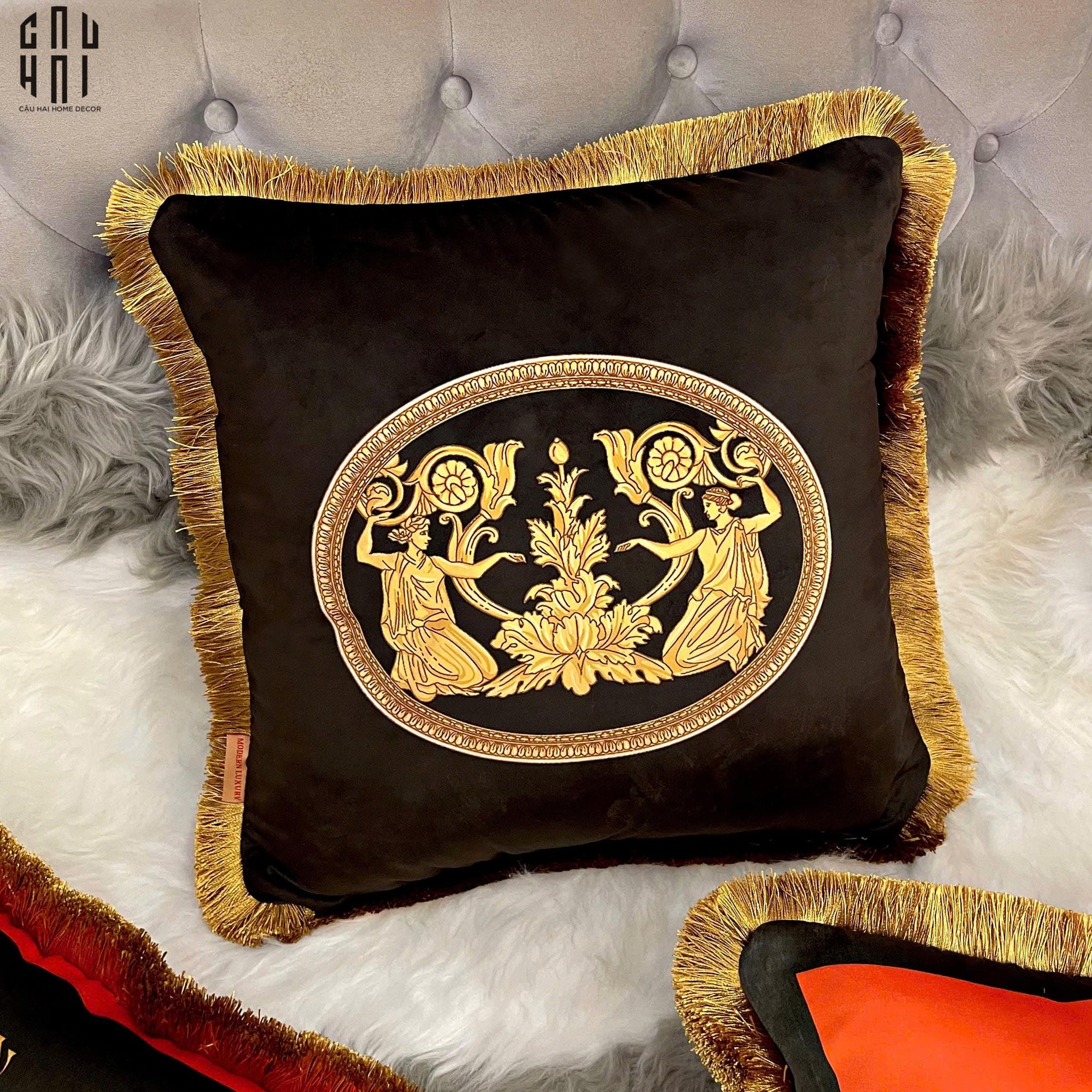 Vỏ Gối Nhung Cao Cấp Haute Noir 45.-CẬU HAI HOME DECOR