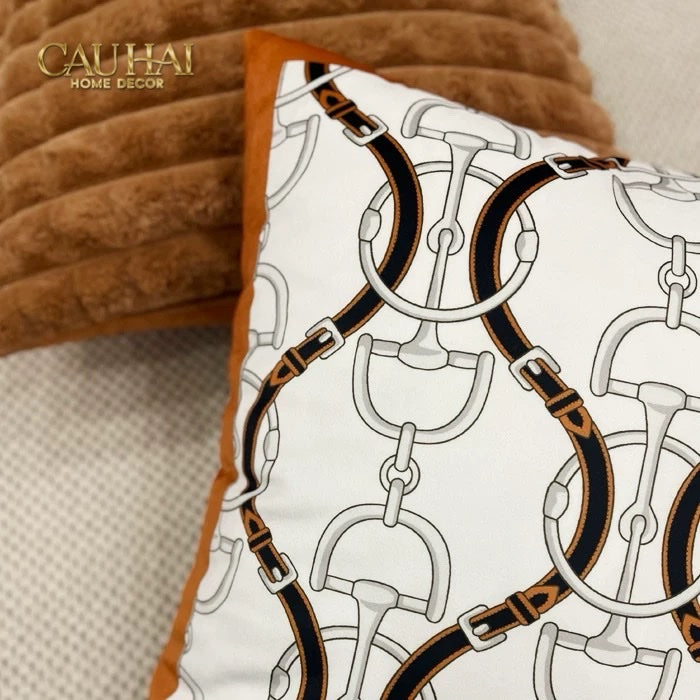 Vỏ Gối Nhung Chaine D'Ancre - Blanc Motif 45 - CẬU HAI HOME DECOR