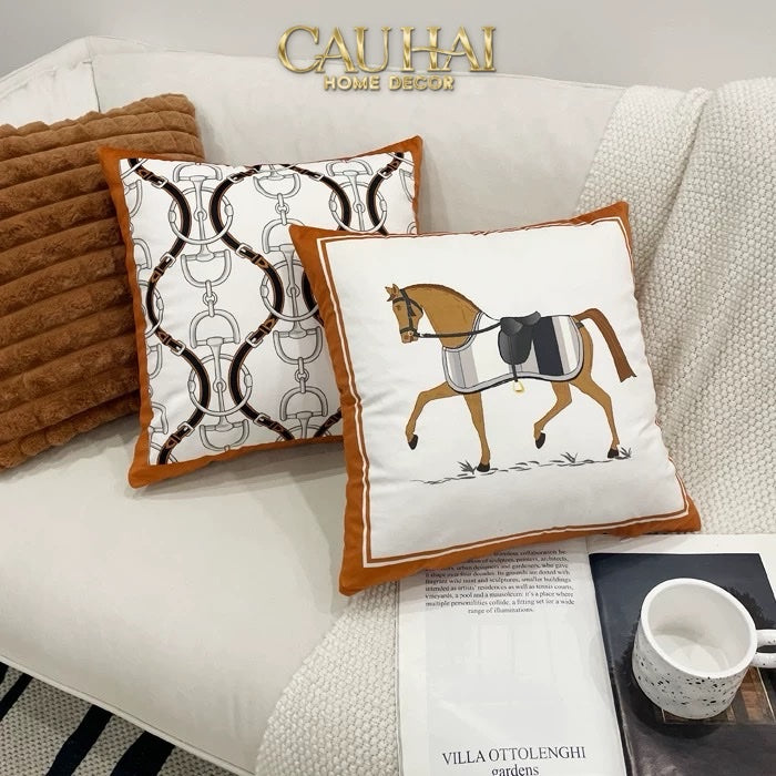 Vỏ Gối Nhung Chaine D'Ancre - Blanc Motif 45 - CẬU HAI HOME DECOR