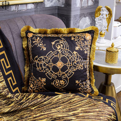 Vỏ Gối Nhung Chenille V Class Medusa Imperial Noir Gold Barocco Scrollwork 45-CẬU HAI HOME DECOR