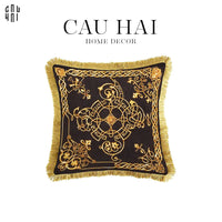 Vỏ Gối Nhung Chenille V Class Medusa Imperial Noir Gold Barocco Scrollwork 45-CẬU HAI HOME DECOR