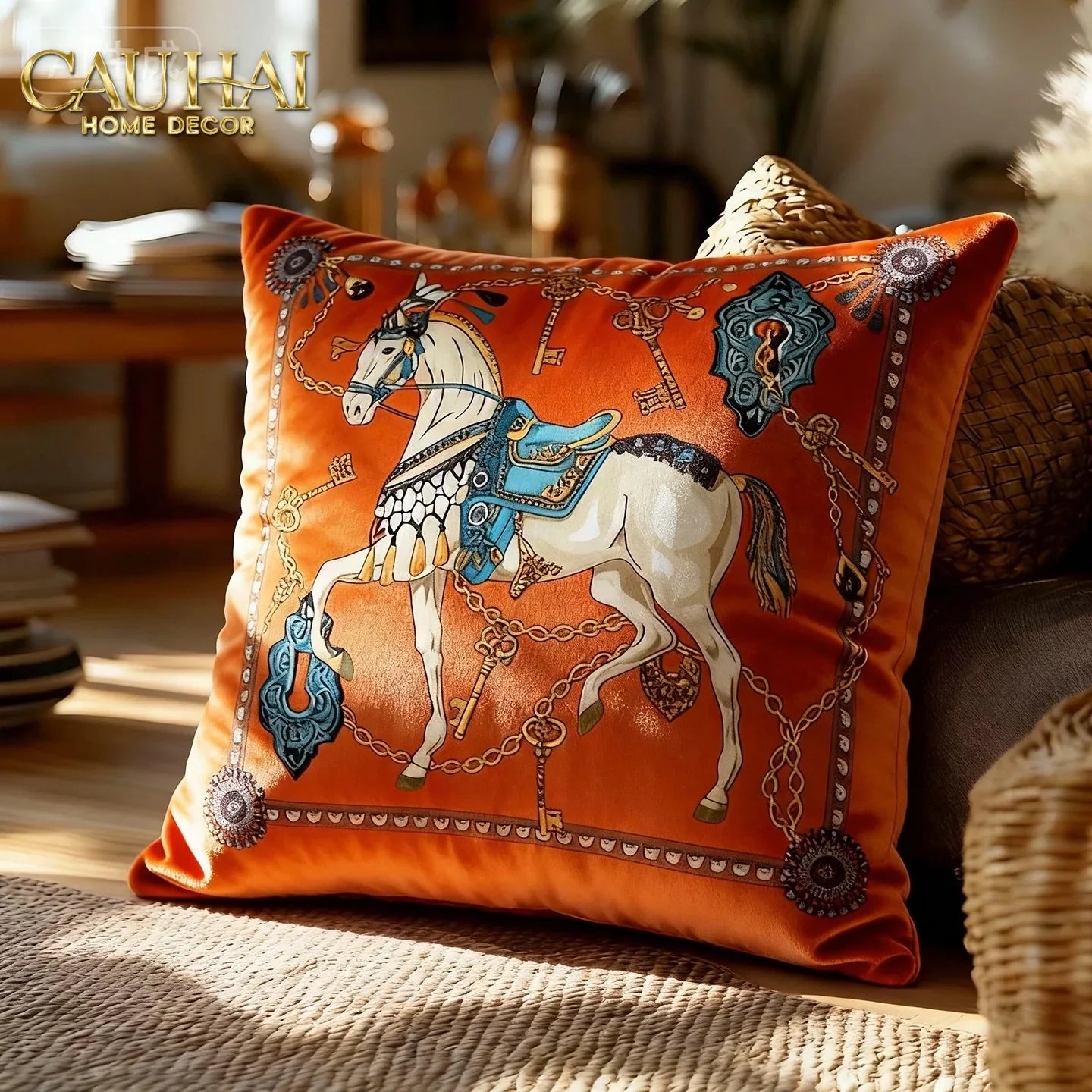 Vỏ Gối Nhung Cheval de Fête d’Or de Dorées 45-CẬU HAI HOME DECOR