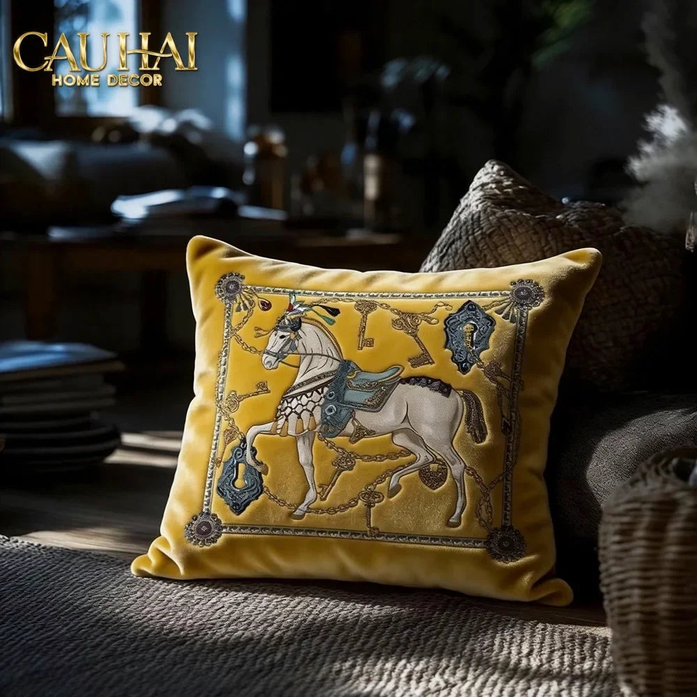 Vỏ Gối Nhung Cheval de Fête d’Or de Dorées 45-CẬU HAI HOME DECOR