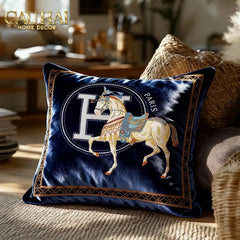 Vỏ Gối Nhung Cheval de Fetes Voyages Signature H 45-CẬU HAI HOME DECOR