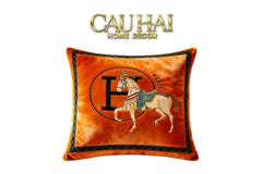 Vỏ Gối Nhung Cheval de Fetes Voyages Signature H 45-CẬU HAI HOME DECOR