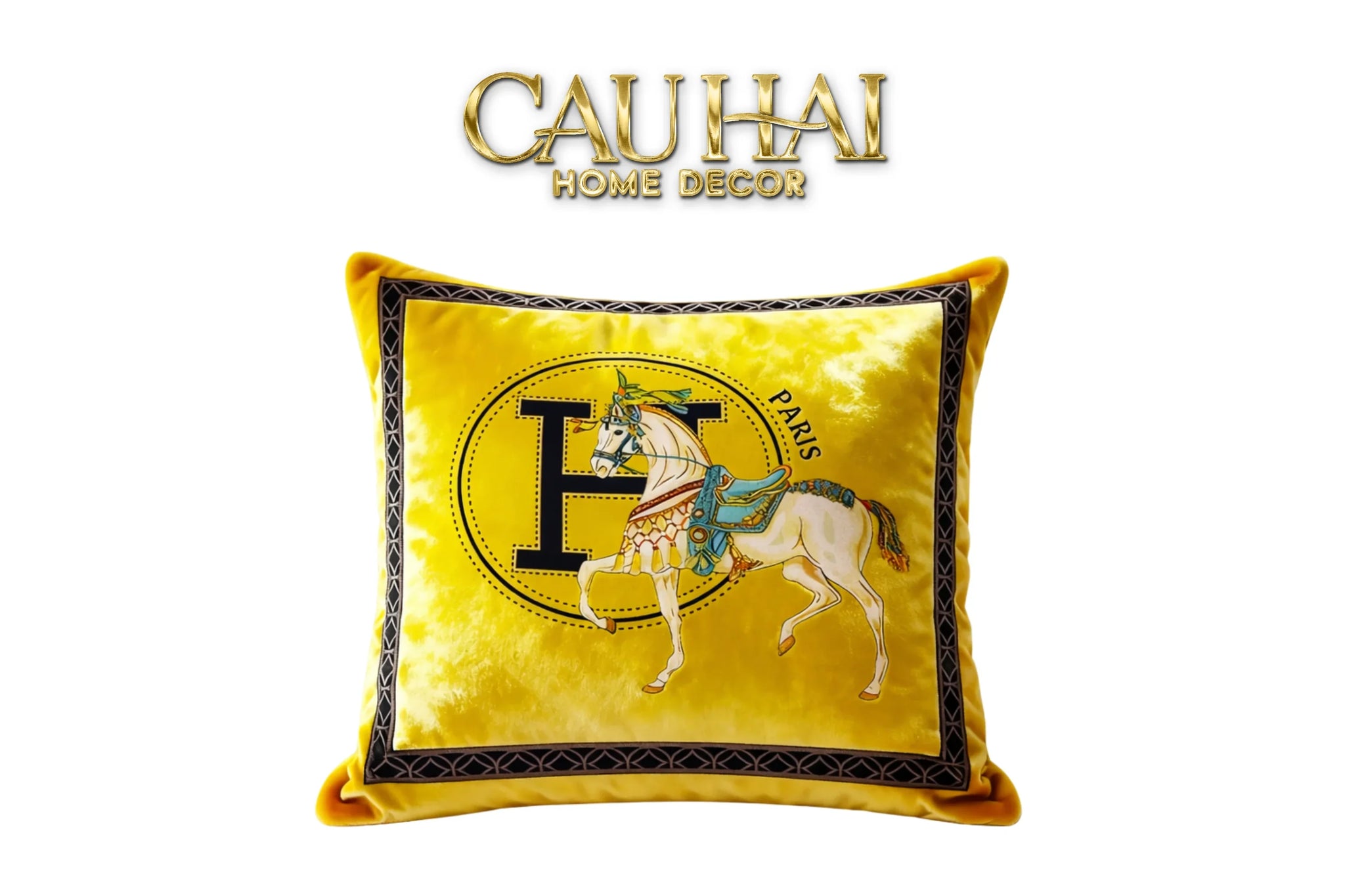 Vỏ Gối Nhung Cheval de Fetes Voyages Signature H 45-CẬU HAI HOME DECOR
