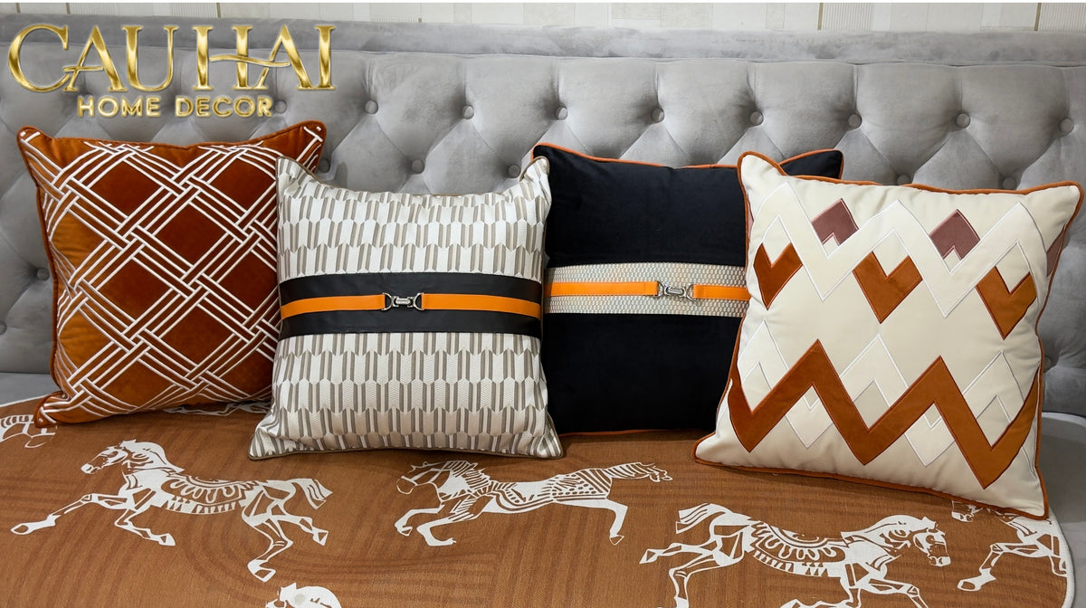 Vỏ Gối Nhung Chevron Milano Sienna Ivory 45x45-VỎ GỐI SOFA-CẬU HAI HOME DECOR-CẬU HAI HOME DECOR