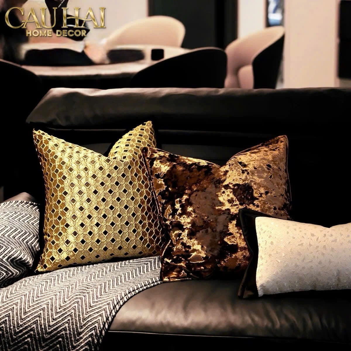 VỎ GỐI NHUNG CRUSHED MARBLE BRONZE 50-CẬU HAI HOME DECOR