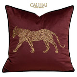 Vỏ Gối Nhung Đỏ Báo Đốm Burgundy Panther Écartier 45-VỎ GỐI-CẬU HAI HOME DECOR