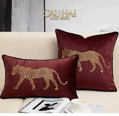 Vỏ Gối Nhung Đỏ Báo Đốm Burgundy Panther Écartier 45-CẬU HAI HOME DECOR